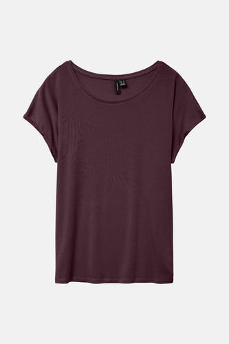 Paars T-shirt met korte mouwen van VERO MODA, eenvoudig ontwerp met een ronde hals.