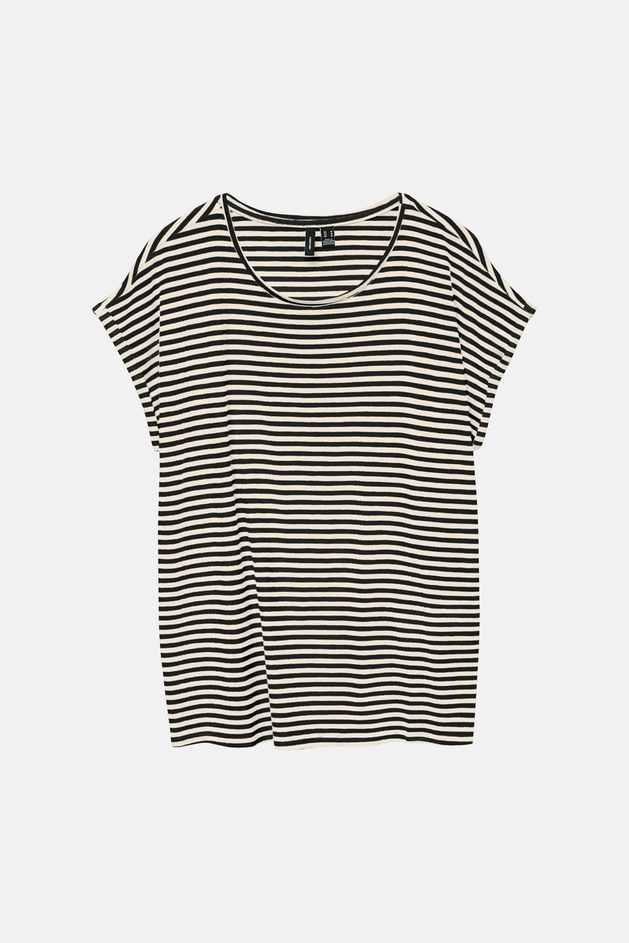 Zwart-wit gestreept T-shirt met korte mouwen van VERO MODA®, met ronde halslijn en wijdere mouwen.