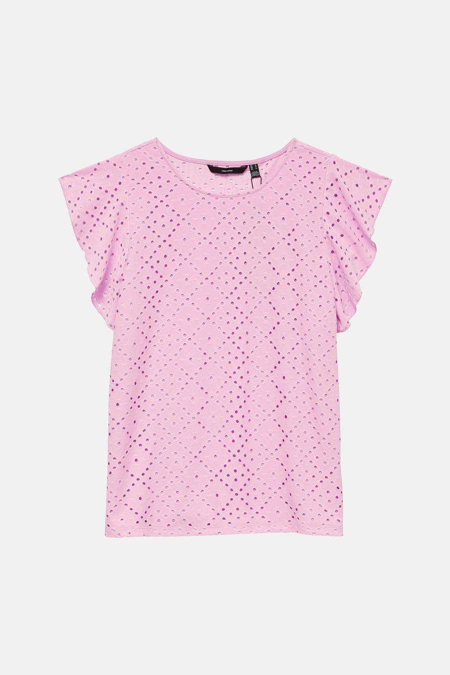 T-shirt rose de VERO MODA, à manches courtes et avec un motif à carreaux ajouré.