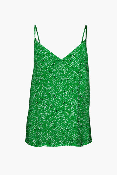 Groene spaghettibandjes top met witte print van VERO MODA®, voorzien van diepe V-hals en lichte drapering