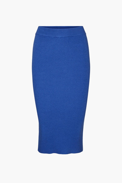 Blauwe rok van VERO MODA, met ribgebreide textuur in een nauwsluitend model.