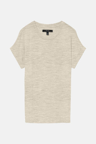 Beige T-shirt met korte mouwen van Vero Moda, effen en met een subtiele textuur.
