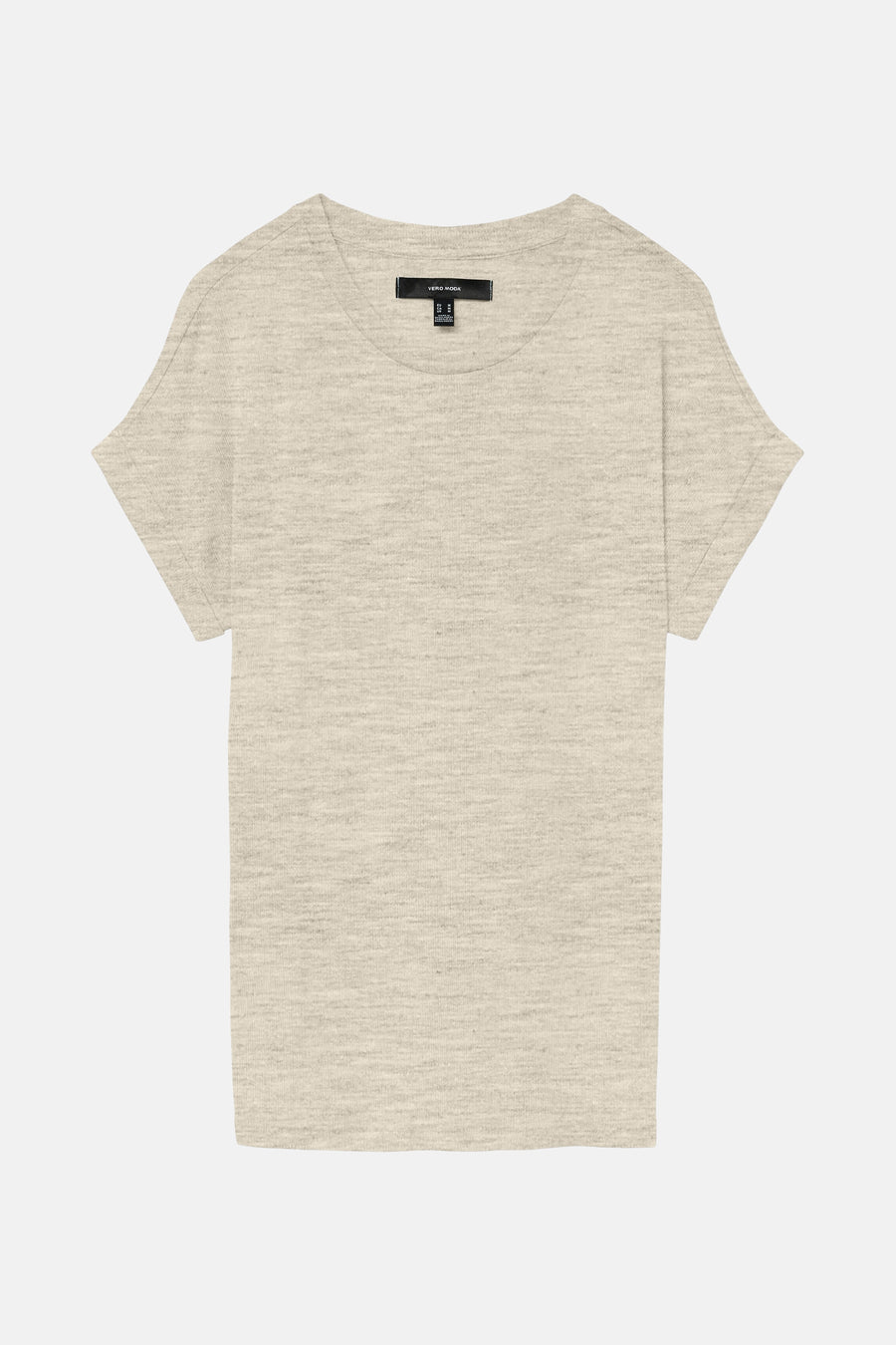 Beige T-shirt met korte mouwen van Vero Moda, effen en met een subtiele textuur.
