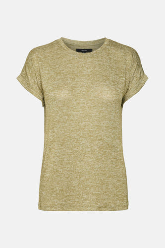 Kaki T-shirt met korte mouwen van Vero Moda, met een gemêleerd dessin en opgerolde mouwuiteinden.
