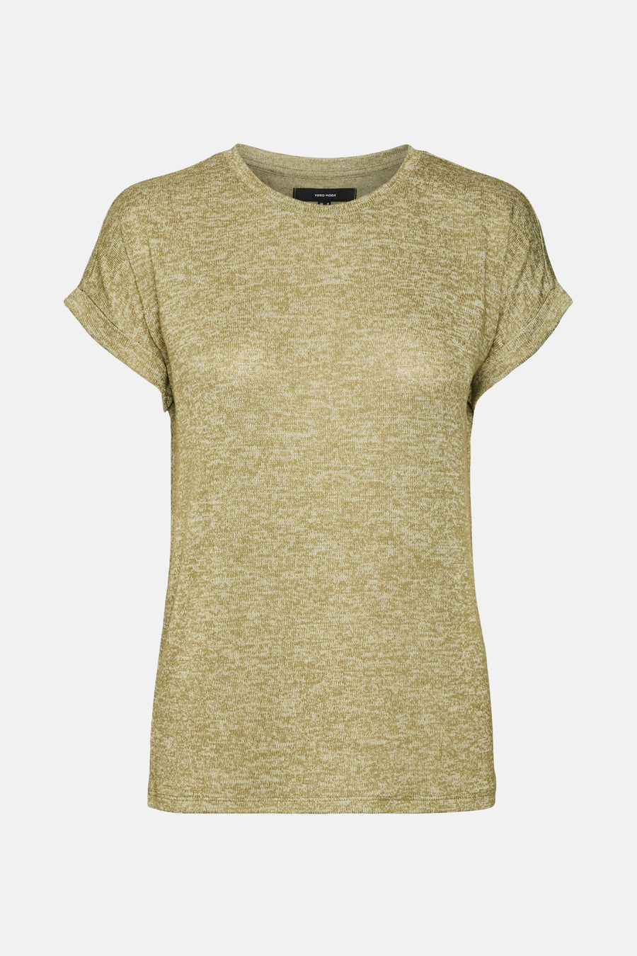 Kaki T-shirt met korte mouwen van Vero Moda, met een gemêleerd dessin en opgerolde mouwuiteinden.
