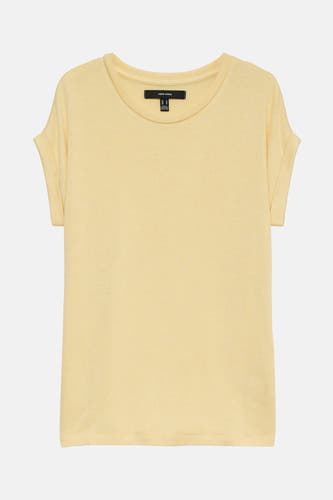 T-shirt jaune à manches courtes de VERO MODA, couleur unie et manches retroussées.