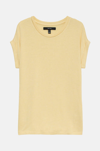 Geel T-shirt met korte mouwen van VERO MODA, effen kleur en omgeslagen mouwen.