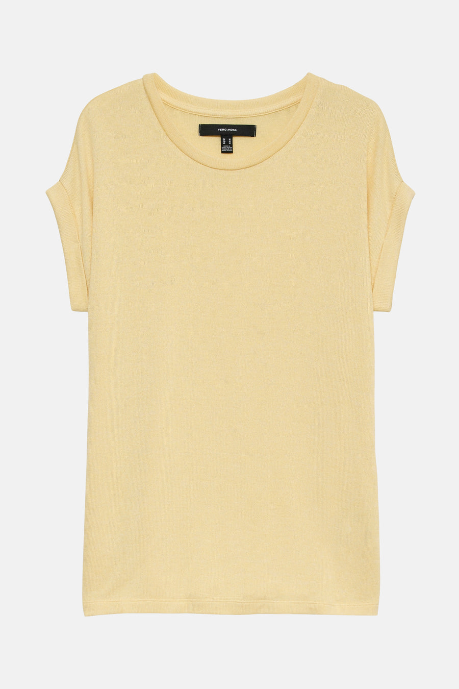 Geel T-shirt met korte mouwen van VERO MODA, effen kleur en omgeslagen mouwen.