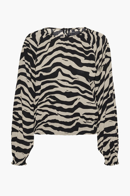 Beige blouse met lange mouwen van Vero Moda, voorzien van een zebraprint.
