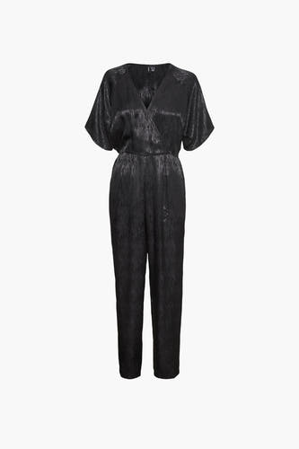 Combinaison noire de VERO MODA®, avec des manches courtes et une subtile texture.