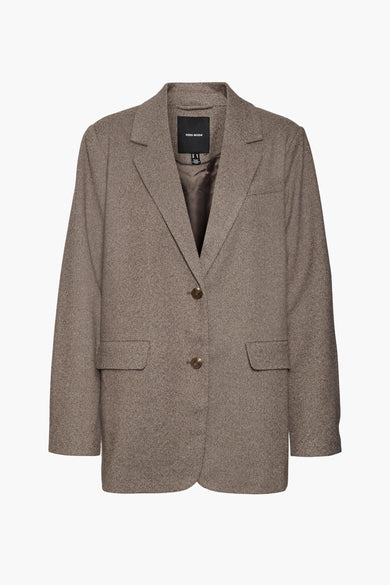 Blazer gris de VERO MODA avec un motif subtil en dentelle et des boutons bruns.
