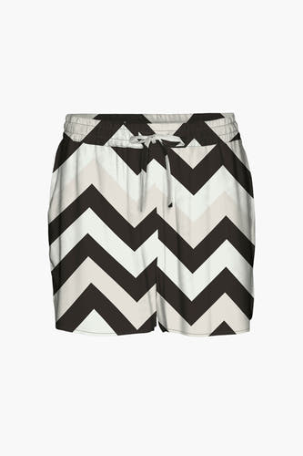 Zwarte short van VERO MODA met een zigzagpatroon in zwart, wit en grijs.