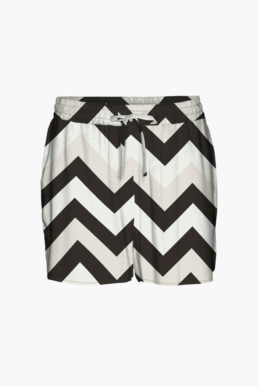 Zwarte short van VERO MODA met een zigzagpatroon in zwart, wit en grijs.