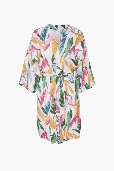 Gilet rose de VERO MODA® avec imprimé feuille coloré et ceinture assortie.