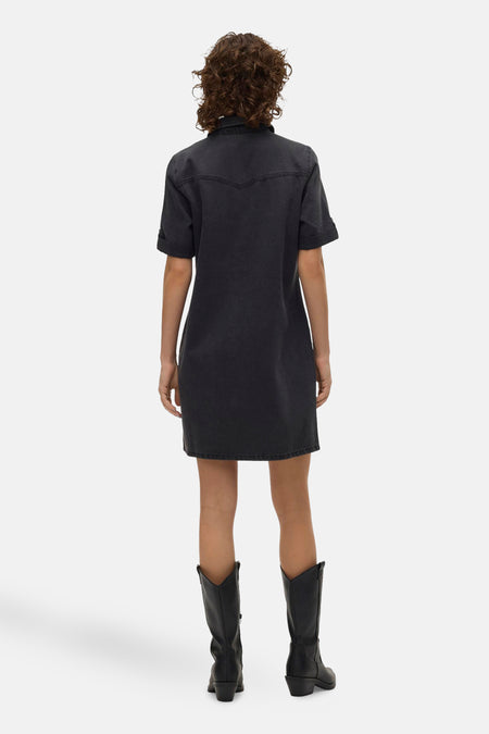 Kleedje met korte mouwen - Dark grey denim