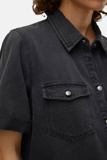 Kleedje met korte mouwen - Dark grey denim