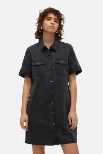 Kleedje met korte mouwen - Dark grey denim
