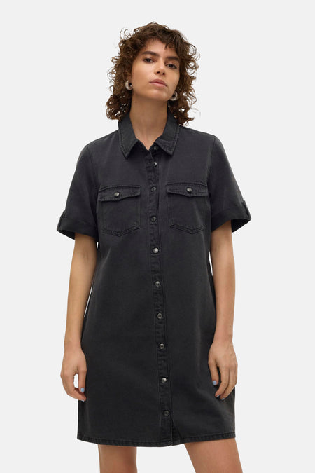 Kleedje met korte mouwen - Dark grey denim