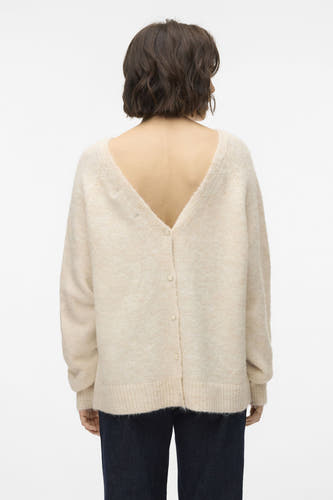 Gilet beige avec col rond de VERO MODA, dos en forme de V et fermeture à boutons.