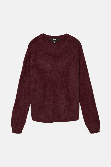 Rode trui met ronde hals van VERO MODA, met lange mouwen en een pluizige textuur.