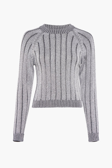 Sweat-shirt gris avec col rond de VERO MODA, avec des fines côtes verticales et un bord côtelé.