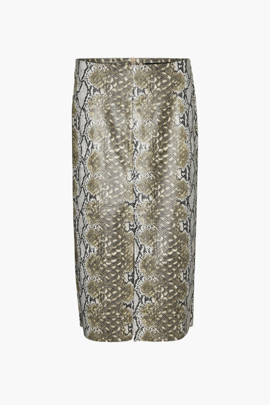 Bruine rok met slangenprint van Vero Moda, met ritssluiting aan de achterkant.