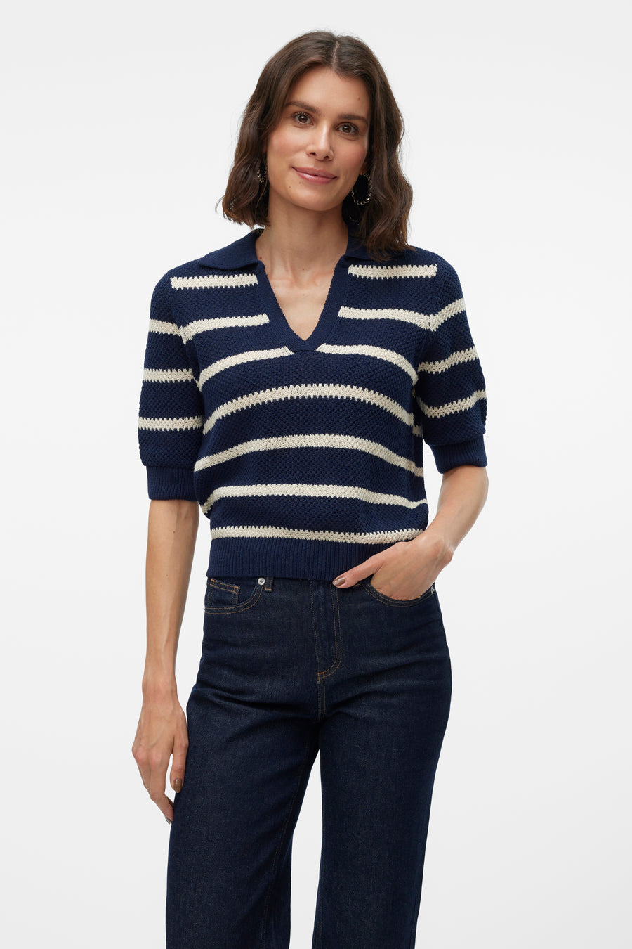 Pull met V-hals - blauw
