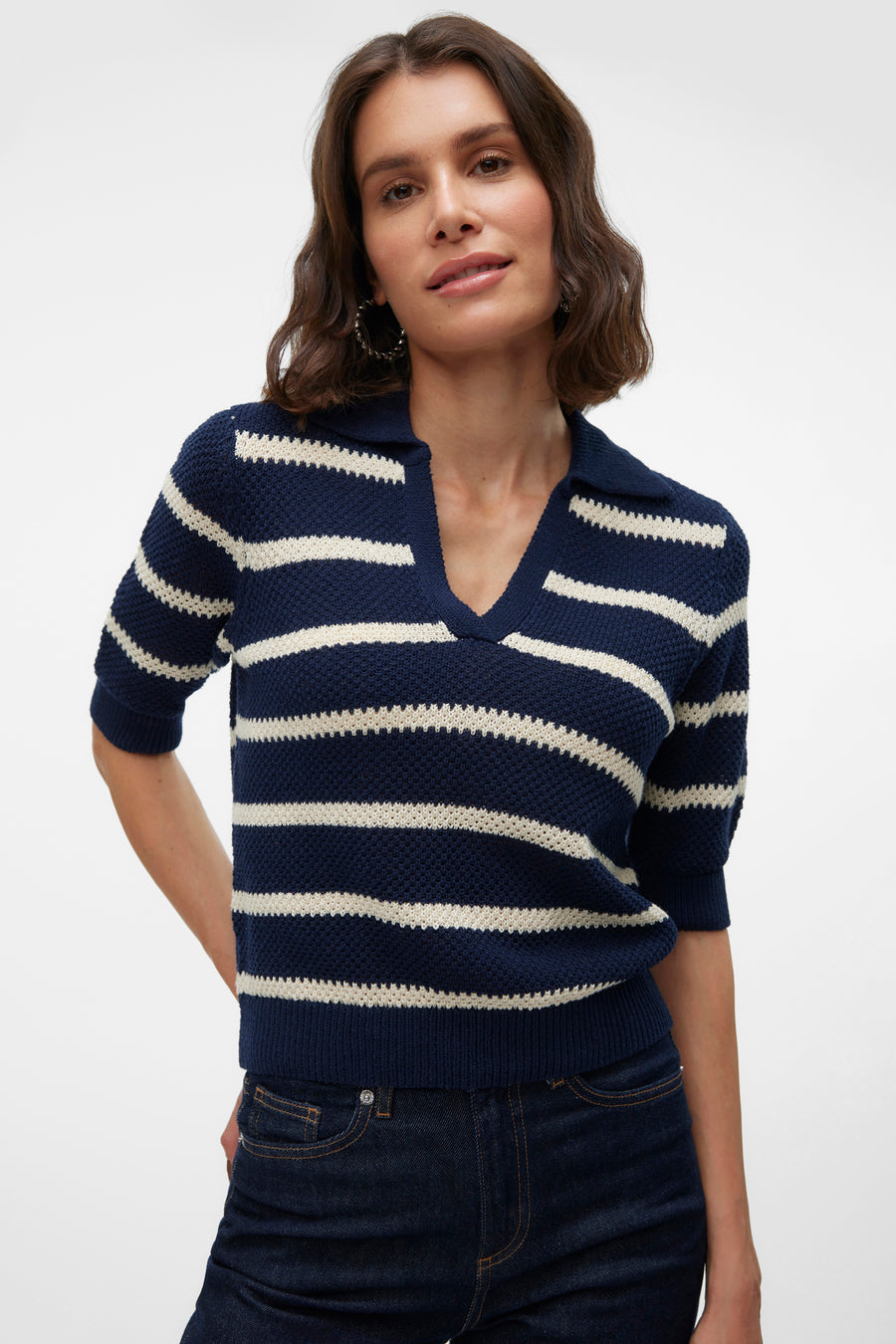 Pull met V-hals - blauw