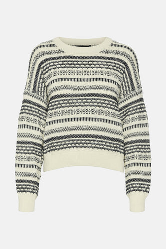 Ecru ronde-hals trui van VERO MODA® met een gestreept en grafisch patroon.
