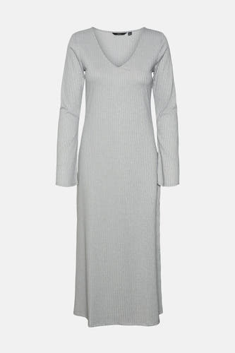Gris, chemise longue de VERO MODA, avec une encolure en V et des manches longues, en tissu côtelé.