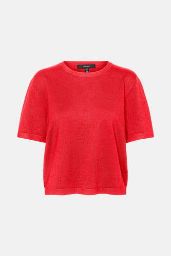 Pull rouge à col rond de VERO MODA, uni tricoté à manches courtes.