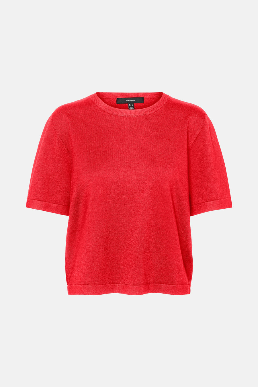 Pull rouge à col rond de VERO MODA, uni tricoté à manches courtes.