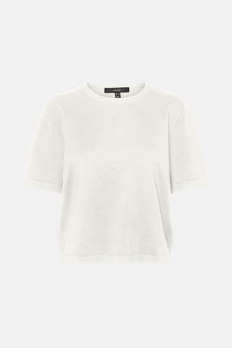 Witte trui met ronde hals van VERO MODA, met korte mouwen en fijne breistructuur.