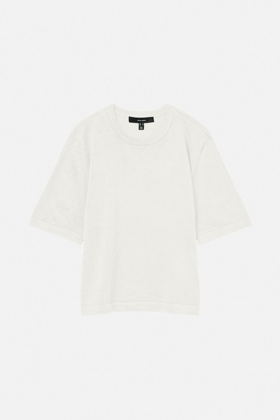 Witte trui met ronde hals van VERO MODA®, effen stof en korte mouwen.