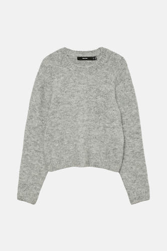 Grijze trui met ronde hals van Vero Moda, gebreide textuur en lange mouwen.
