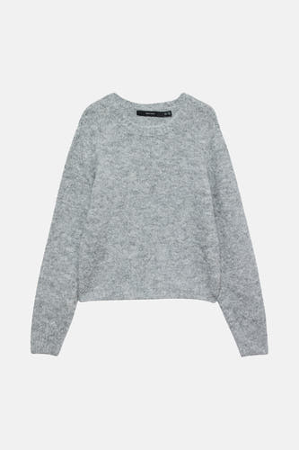 Grijze trui met ronde hals van VERO MODA, fijne breistructuur.
