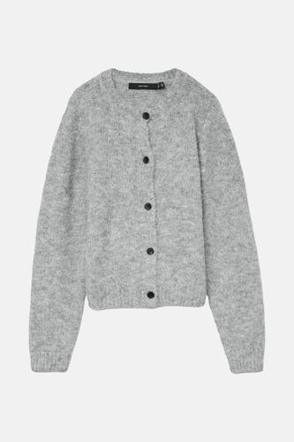 Grijs vest van VERO MODA, met knoopsluiting en een fijne gebreide textuur.