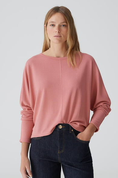 T-shirt rose avec col rond d'OPUS, avec des manches longues et une subtile texture.
