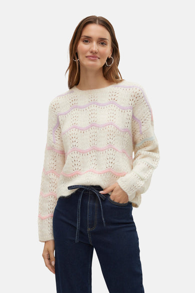 Pull met ronde hals - ecru