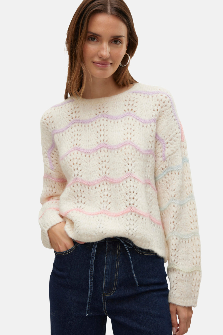 Pull met ronde hals - ecru - VERO MODA®