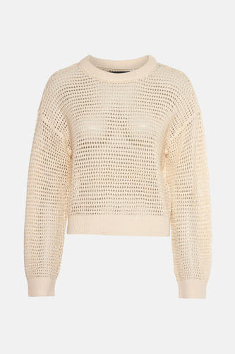 T-shirt écru avec col rond de Vero Moda, avec une texture ouverte.