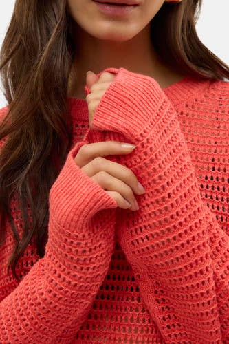 Chemise orange avec col rond de VERO MODA, avec des détails froncés ouverts et des manches longues.