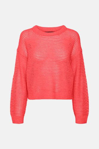 T-shirt orange tricoté V VEROAODOD V, avec une structure ouverte et des manches longues.