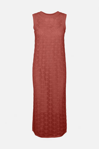Bruine mouwloze jurk van VERO MODA, met een gebreid patroon en een lange lengte.