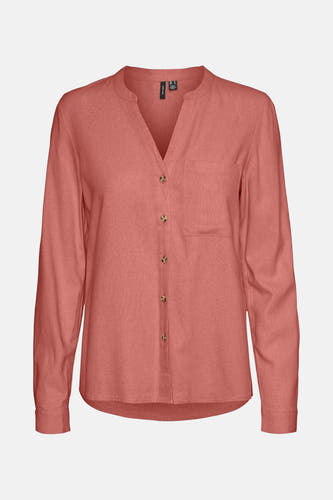 Chemise brune à longues manches de VERO MODA, avec col boutonné et poche poitrine.