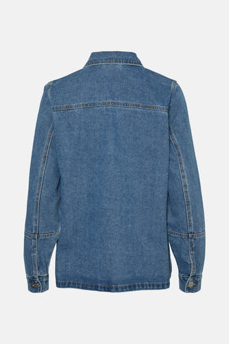 Jeansjas in middenblauw denim van VERO MODA, achterkant met stiksels en lange mouwen.
