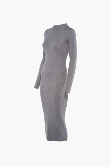 Robe grise à longues manches de VERO MODA®, avec texture côtelée et coupe ajustée.