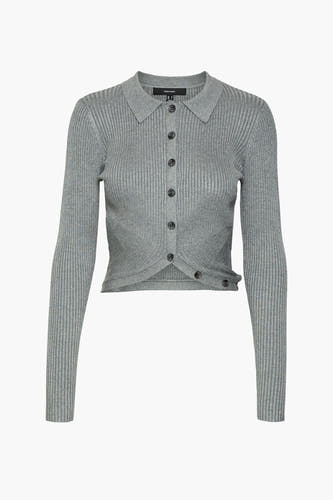 Sweat-shirt V-hals gris de VERO MODA, avec des manches longues et une fermeture à boutons devant.