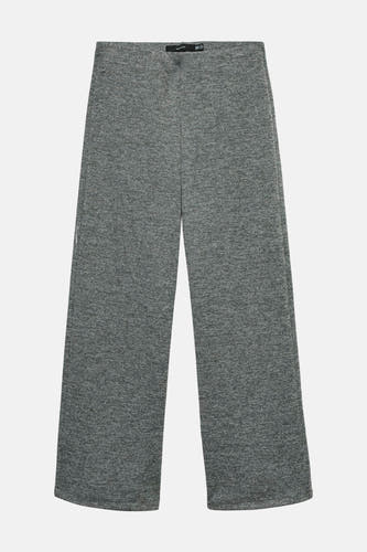 Grijze broek van VERO MODA met een geweven textuur in een wijde pijp stijl.

