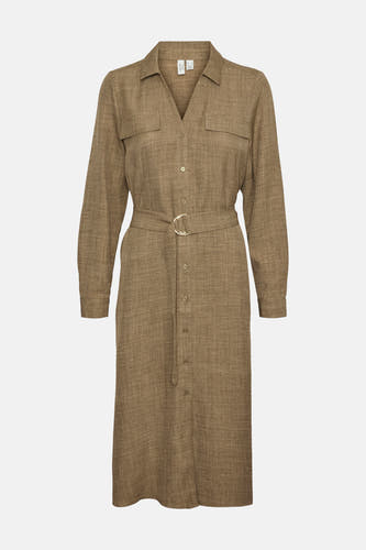 Robe brune à longues manches de VERO MODA, avec fermeture à boutons et une ceinture à la taille.